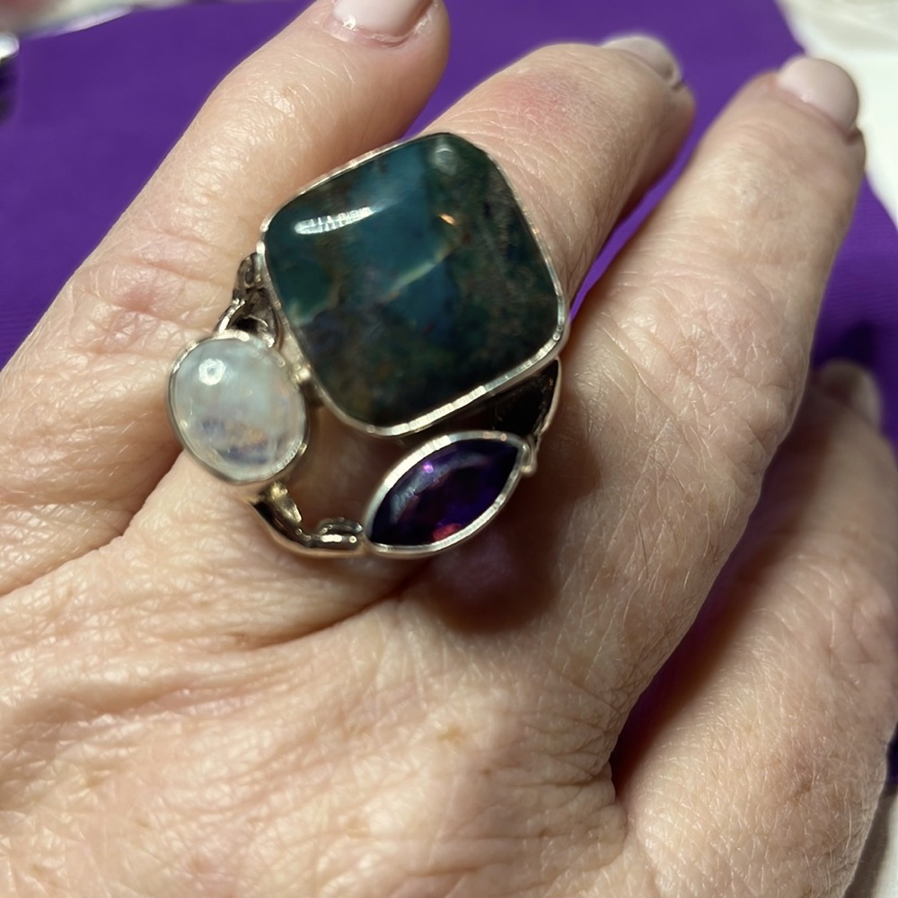 Amethyst, turquoise, and moonstone ring size 7🔮